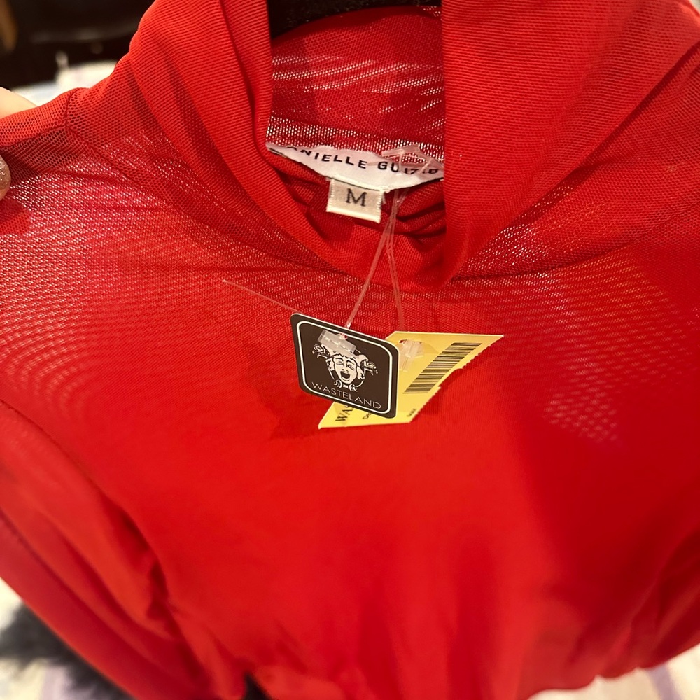 Danielle Guizio Red Mesh Top